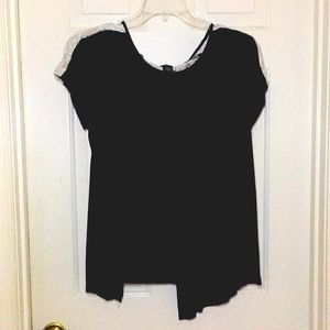 Black and White Blouse with Lace Sleeves and Back